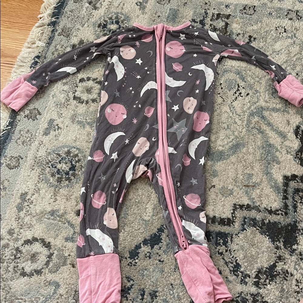 Little Sleepies Pink and Gray Moon and Stars Footie